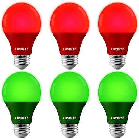 Luxrite A19 LED Red and Green Light Bulbs 8W 60W Equivalent E26 Base, 3PK LR21492 LR21495-3PC